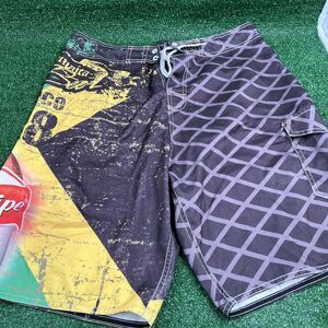 Red‎ Stripe Board Shorts Swim Trunks Multi Color Mens Size 34